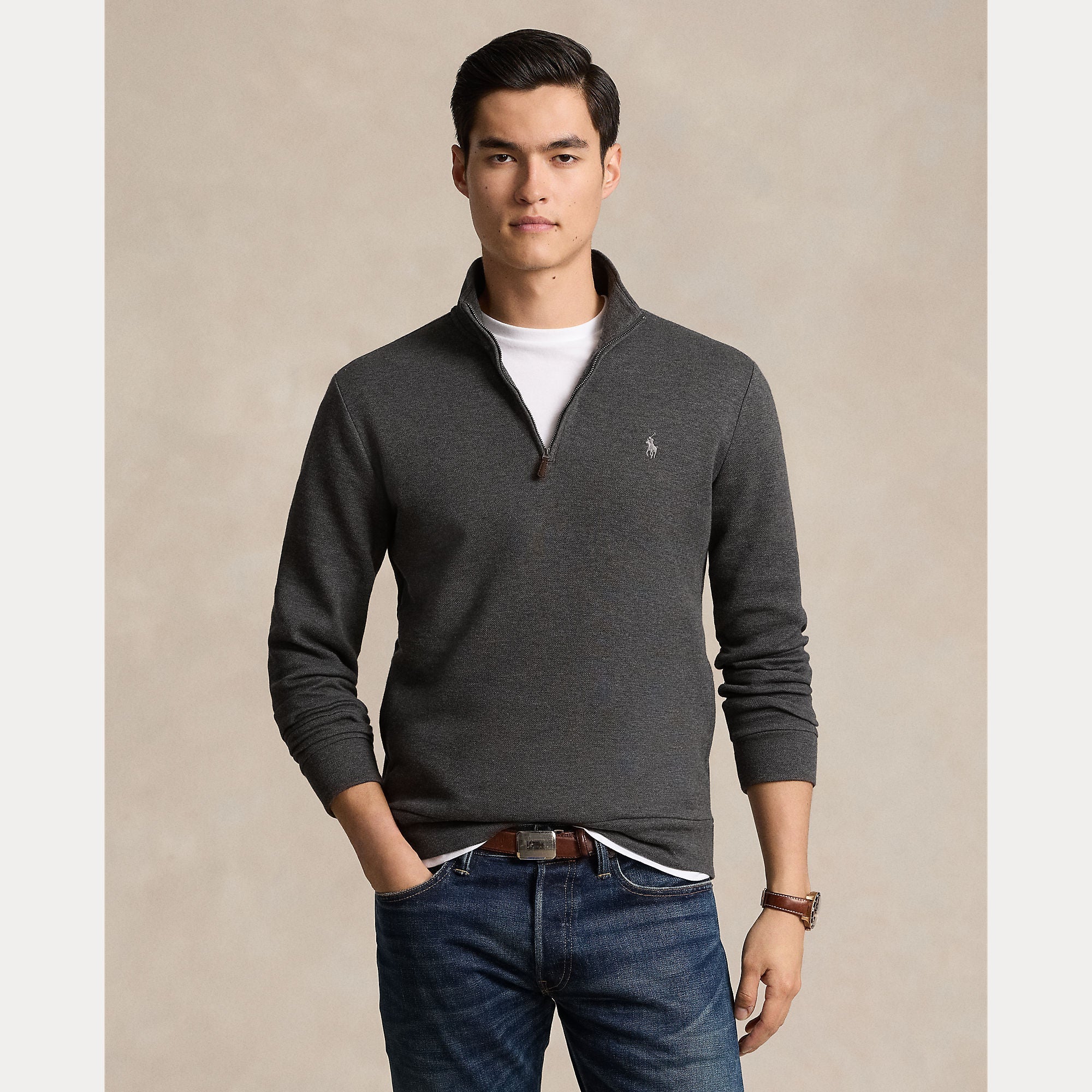 DOUBLE-KNIT MESH QUARTER-ZIP PULLOVER – Accessorio premium elegante